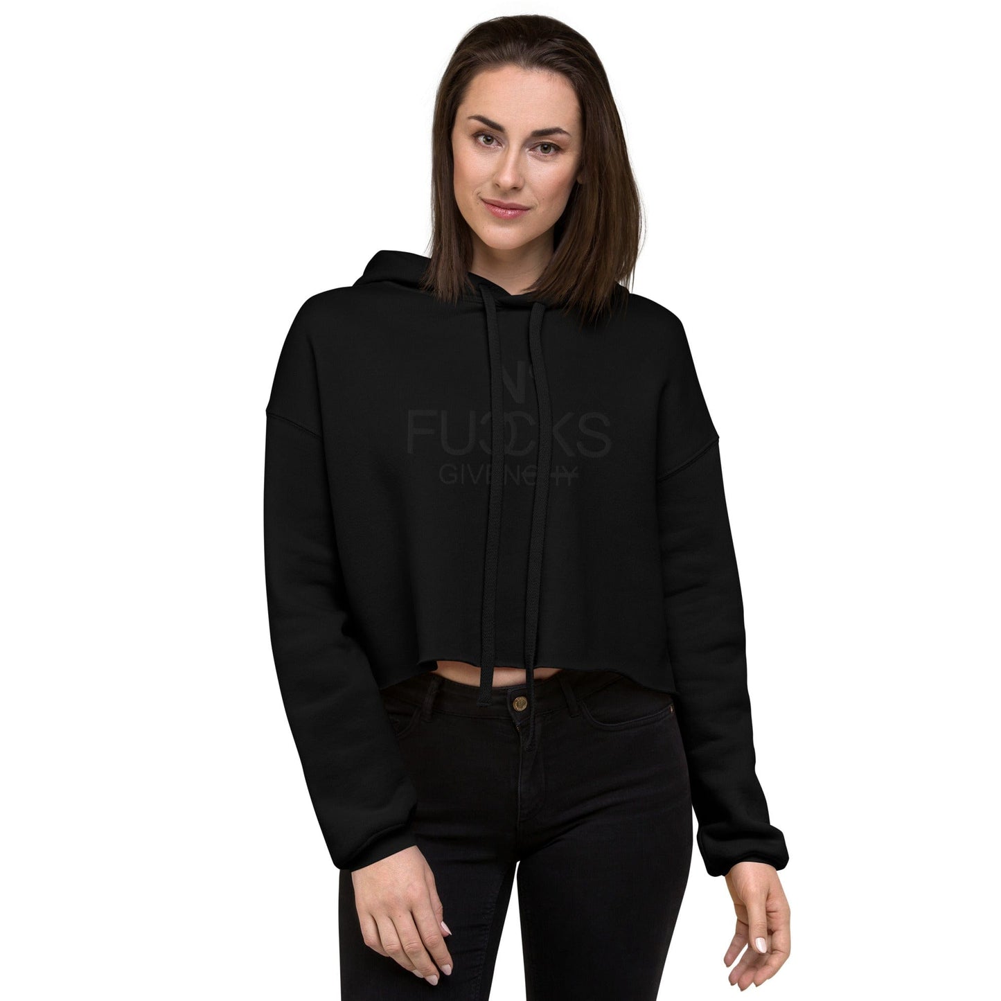 InsensitiviTees™️ Black / S No Fucks Given Crop Hoodie