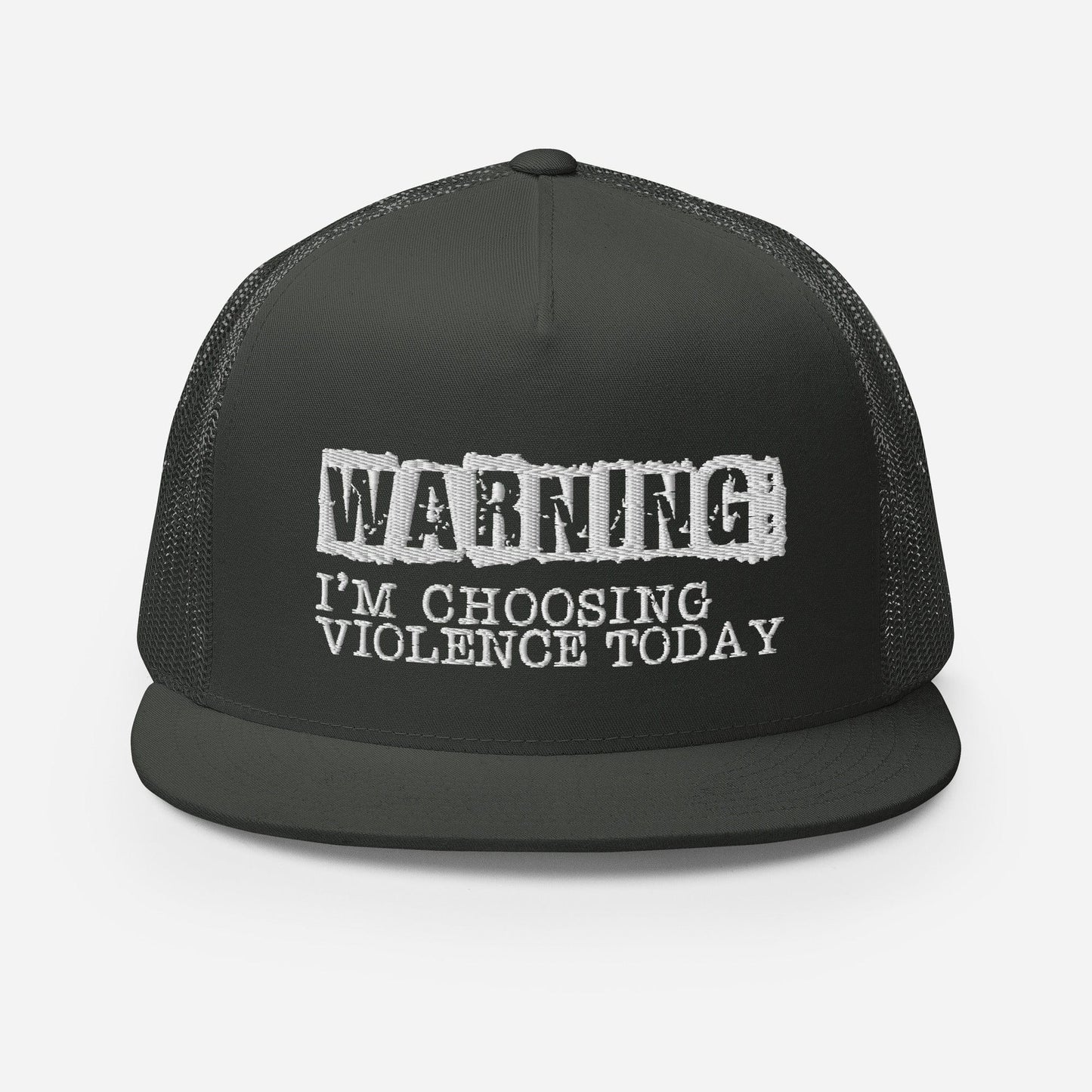 InsensitiviTees™️ Charcoal Warning: Violence Choice Snapback Trucker Hat