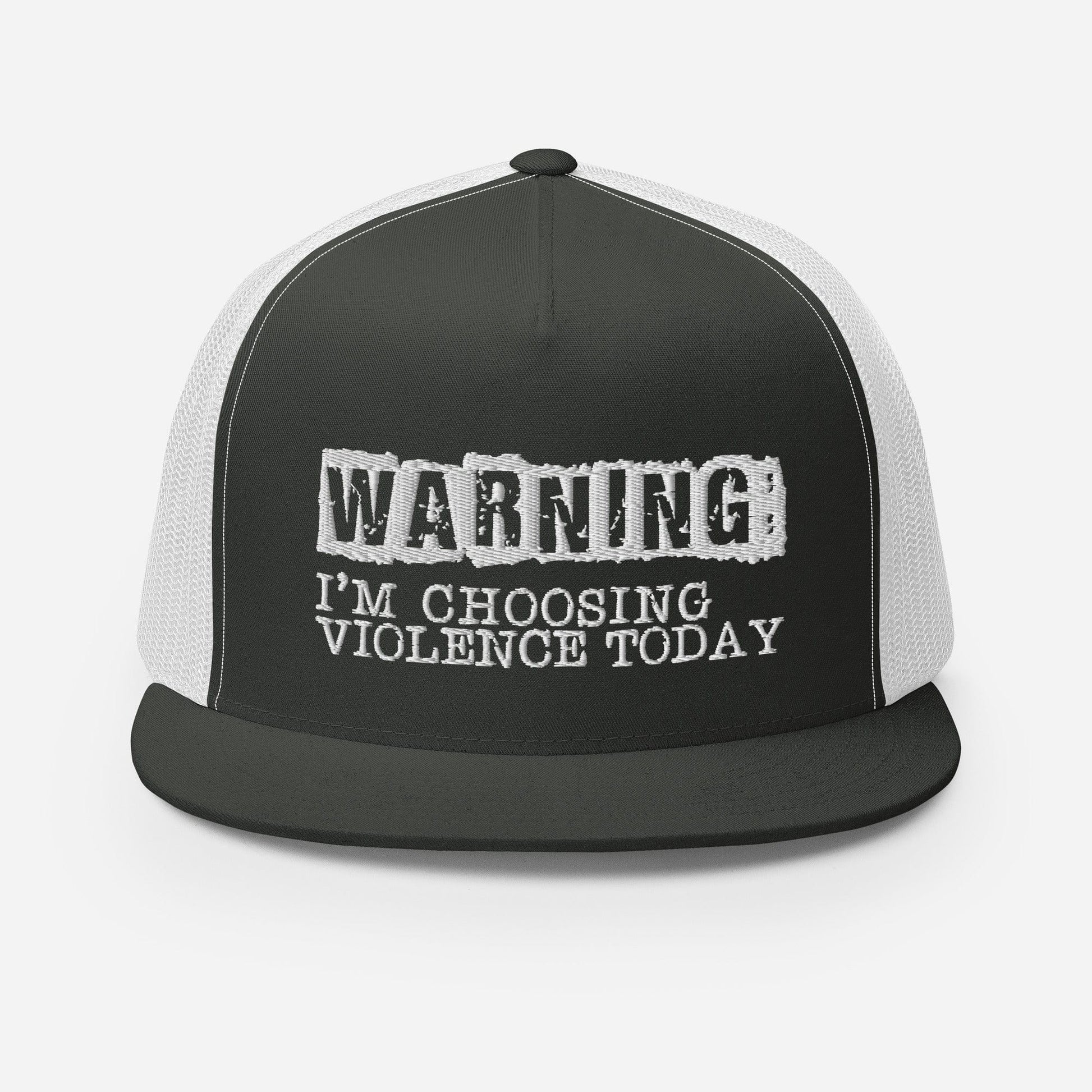 InsensitiviTees™️ Charcoal/ White Warning: Violence Choice Snapback Trucker Hat