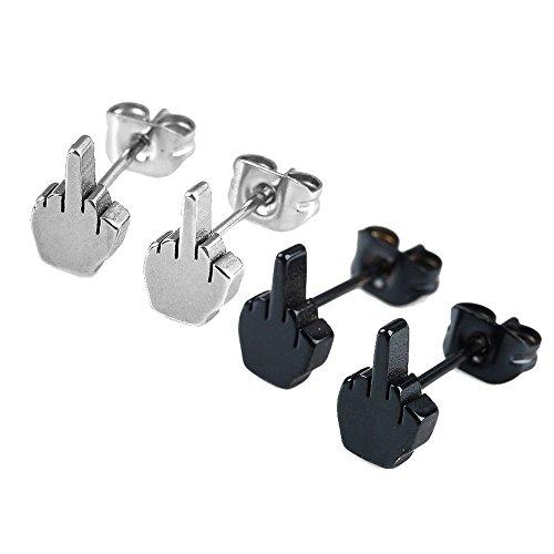 InsensitiviTees™️ Jewelry Black silver Middle Finger Earrings Finger Earrings