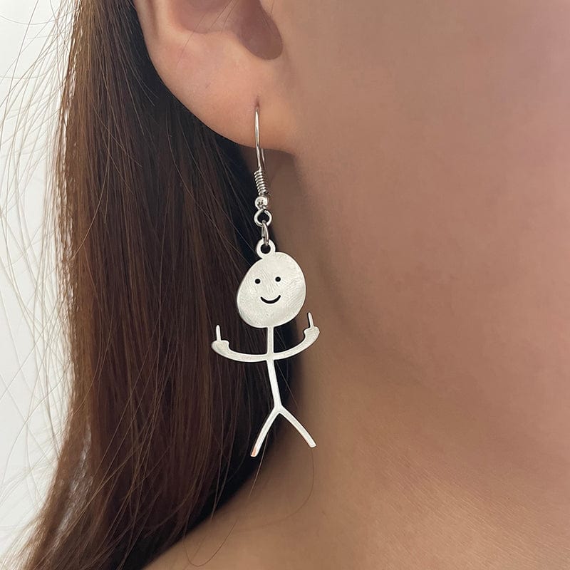 InsensitiviTees™️ Jewelry Middle Finger Smiley Stick Figure Dangle Earrings
