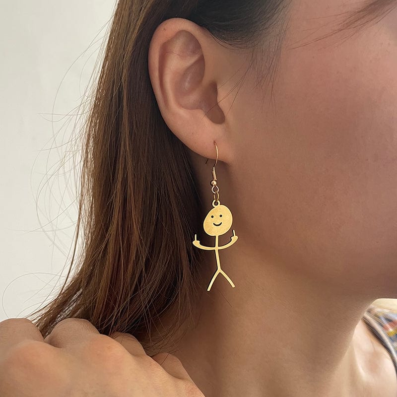 InsensitiviTees™️ Jewelry Middle Finger Smiley Stick Figure Dangle Earrings
