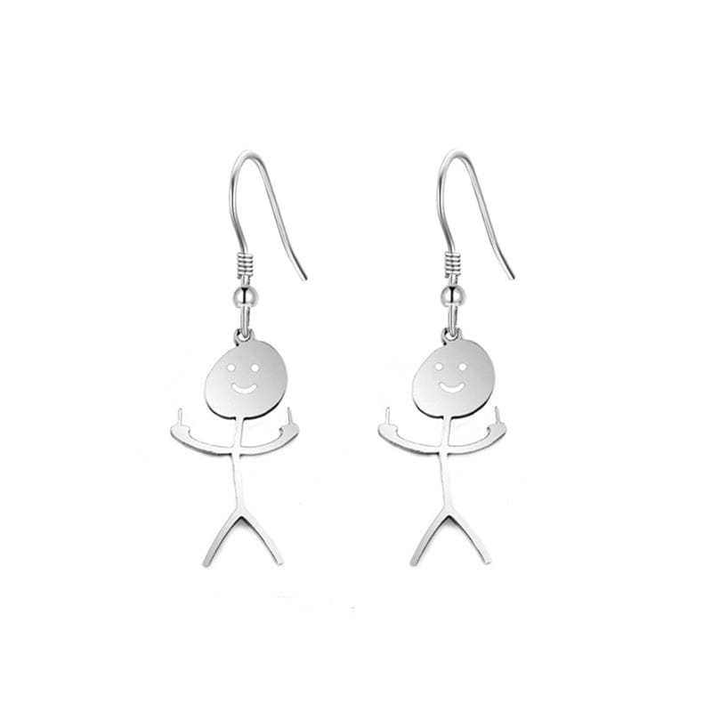 InsensitiviTees™️ Jewelry Middle Finger Smiley Stick Figure Dangle Earrings