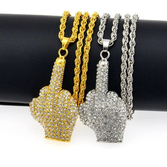 InsensitiviTees™️ Accessories Middle Finger Diamond Necklace
