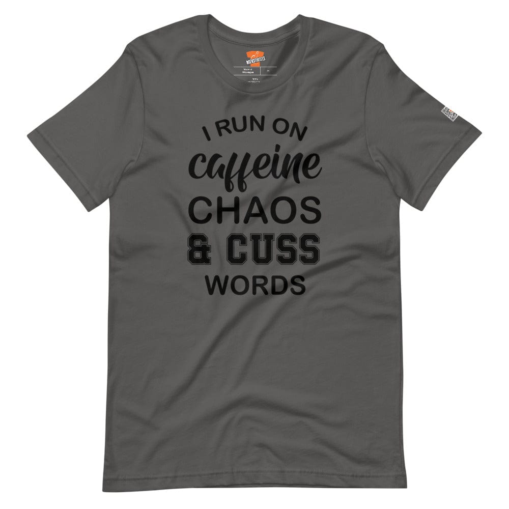 InsensitiviTees™️ Asphalt / S Caffeine, Chaos & Cuss Words Short-Sleeve Unisex T-shirt