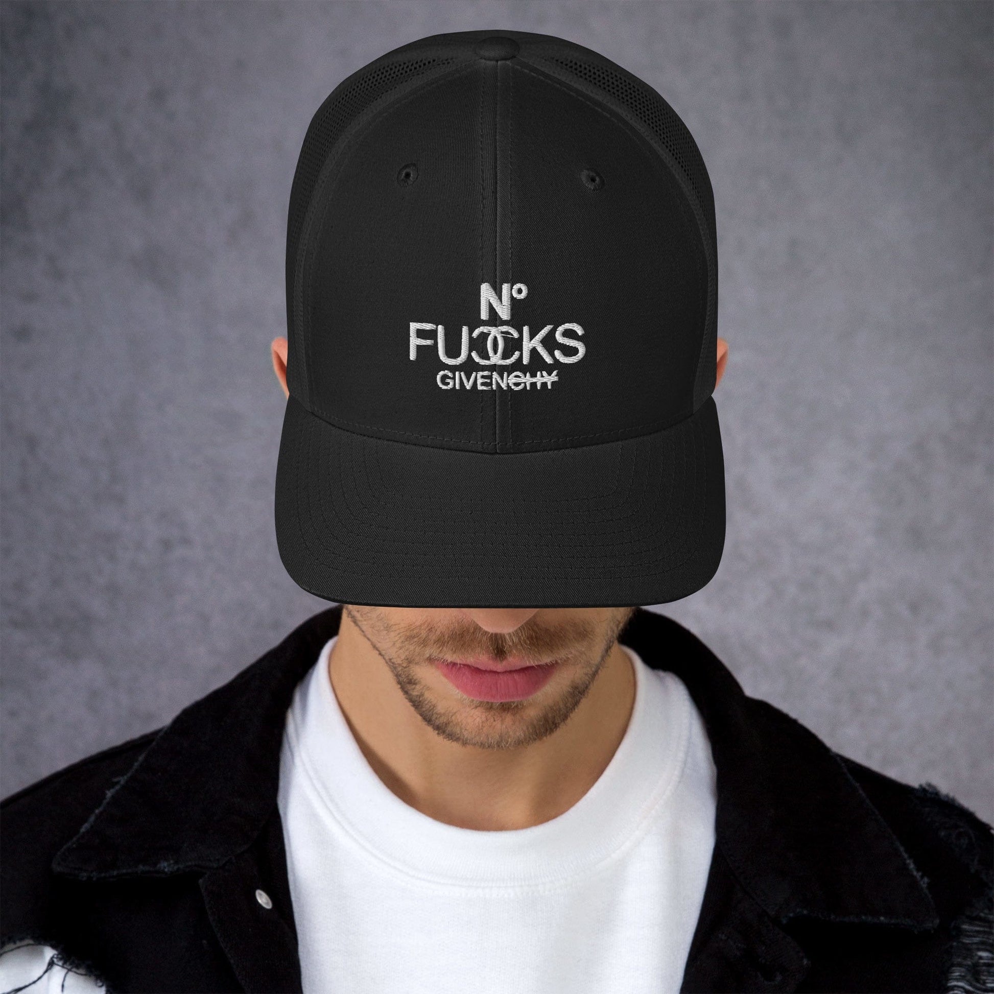 InsensitiviTees™️ Black No Fucks Given Embroidered Snapback Trucker Hat
