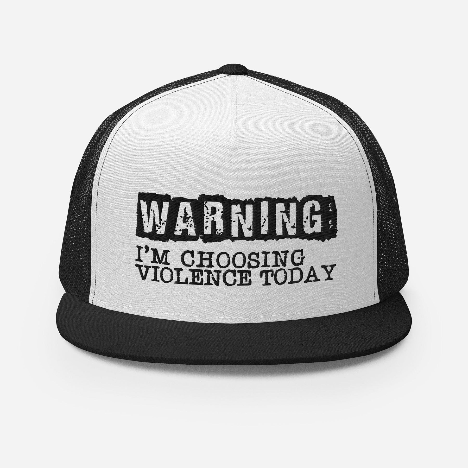 InsensitiviTees™️ Black/ White/ Black Warning: Violence Choice Snapback Trucker Hat