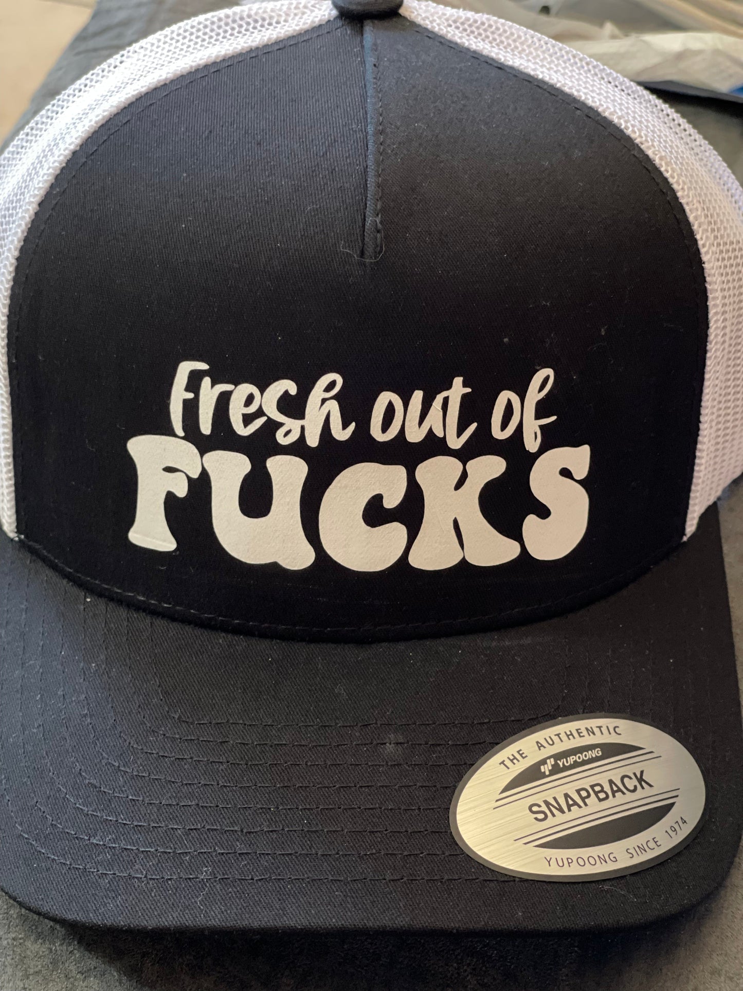 InsensitiviTees™️ Black/White Fresh Out of Fucks SnapBack Hat