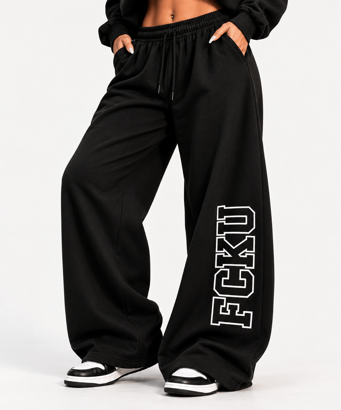 InsensitiviTees™️ DIRECT-TO-FABRIC S / Black FCKU Wide-Leg Sweatpants