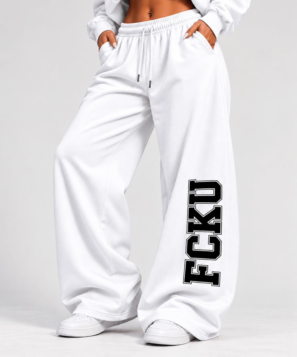 InsensitiviTees™️ DIRECT-TO-FABRIC S / White FCKU Wide-Leg Sweatpants