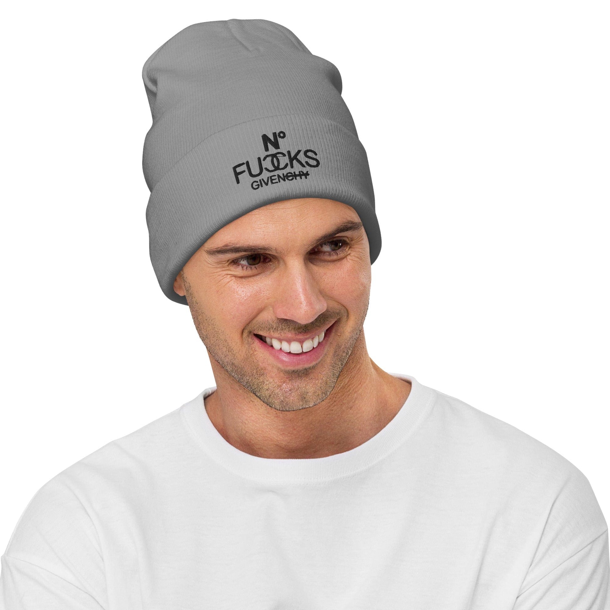 InsensitiviTees™️ Gray No Fucks Given Embroidered Beanie