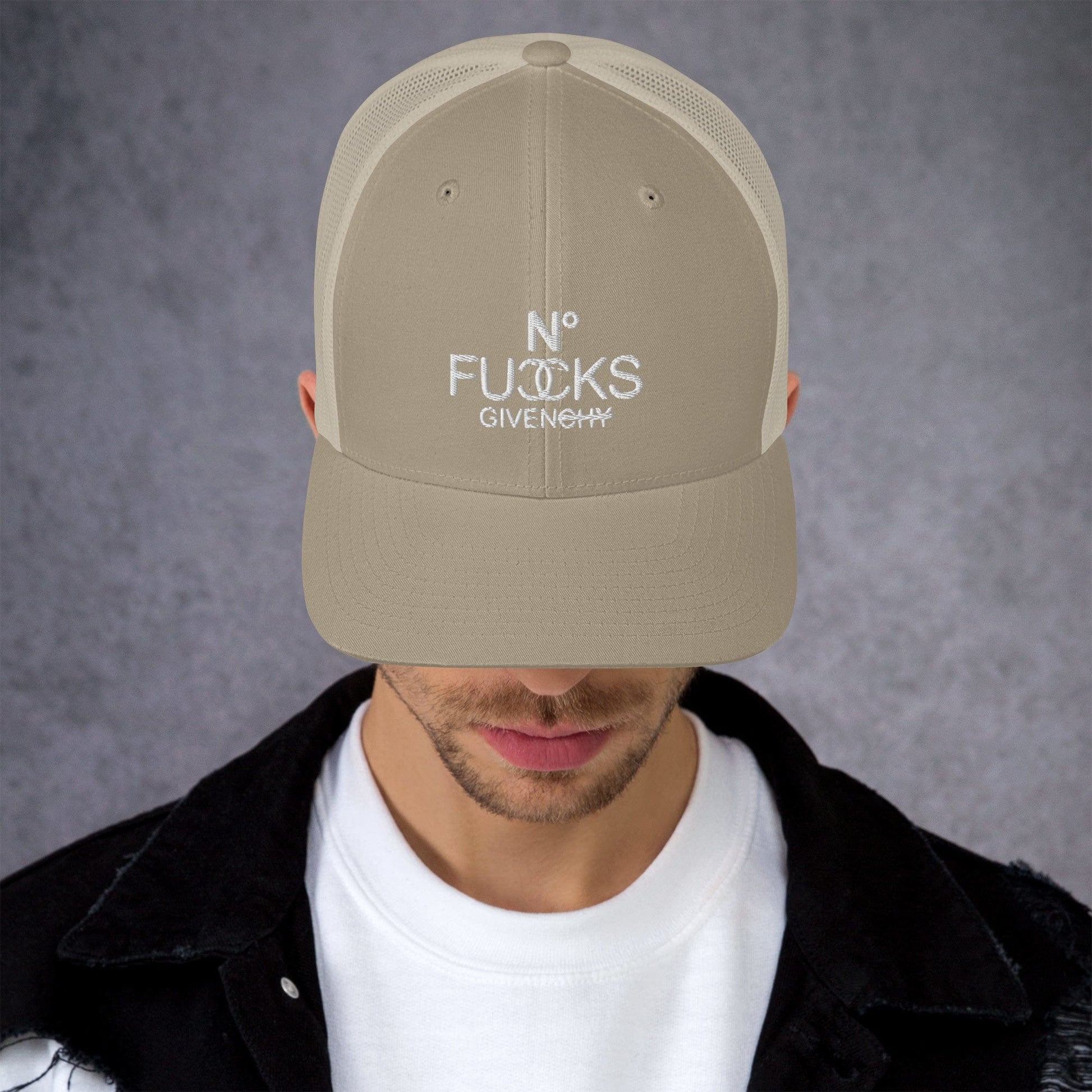 InsensitiviTees™️ Khaki No Fucks Given Embroidered Snapback Trucker Hat