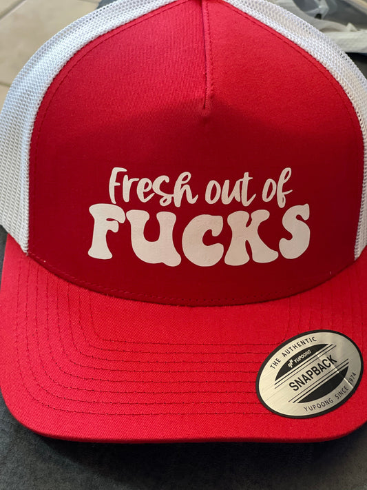 InsensitiviTees™️ Red/White Fresh Out of Fucks SnapBack Hat