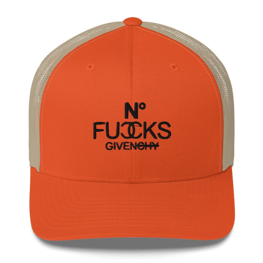 InsensitiviTees™️ Rustic Orange/ Khaki No Fucks Given Snapback Trucker Hat