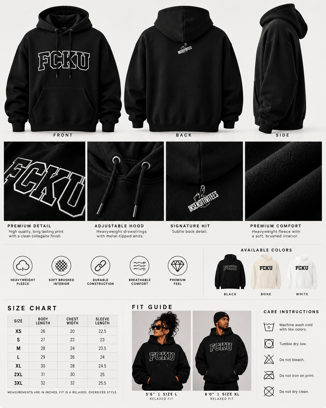 InsensitiviTees™️ T-SHIRT FCKU Collegiate Hoodie | Premium Streetwear