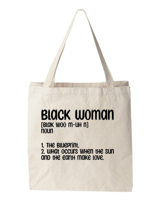 InsensitiviTees™️ Tote Bag Natural Black Woman Burlap Tote