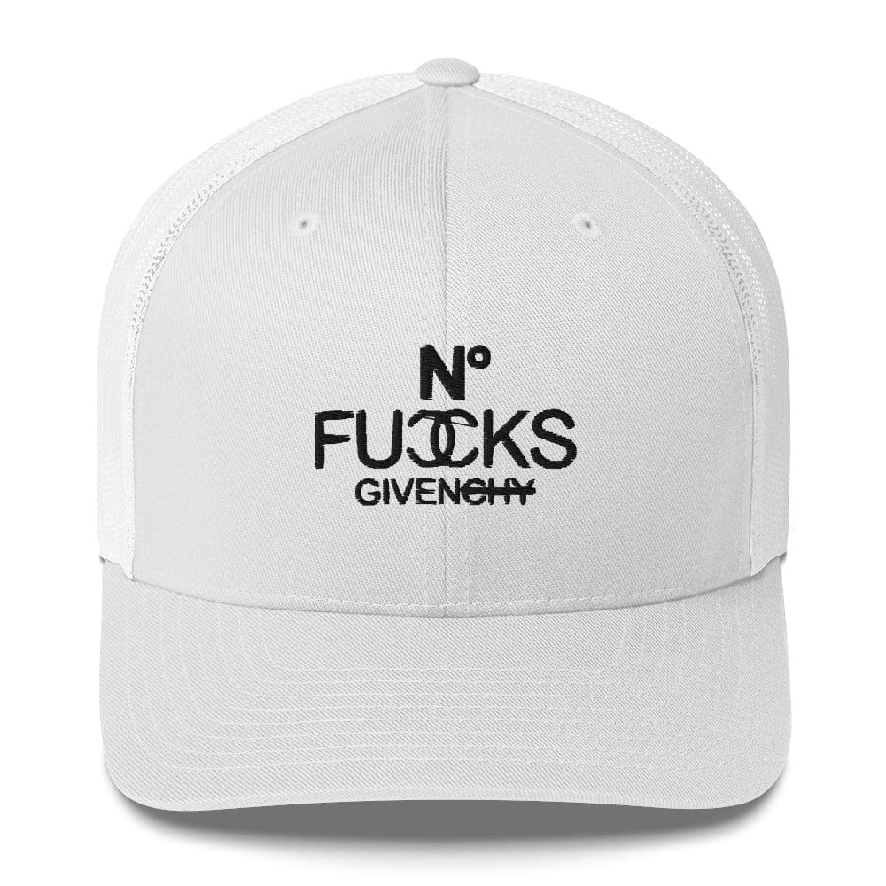 InsensitiviTees™️ White No Fucks Given Snapback Trucker Hat
